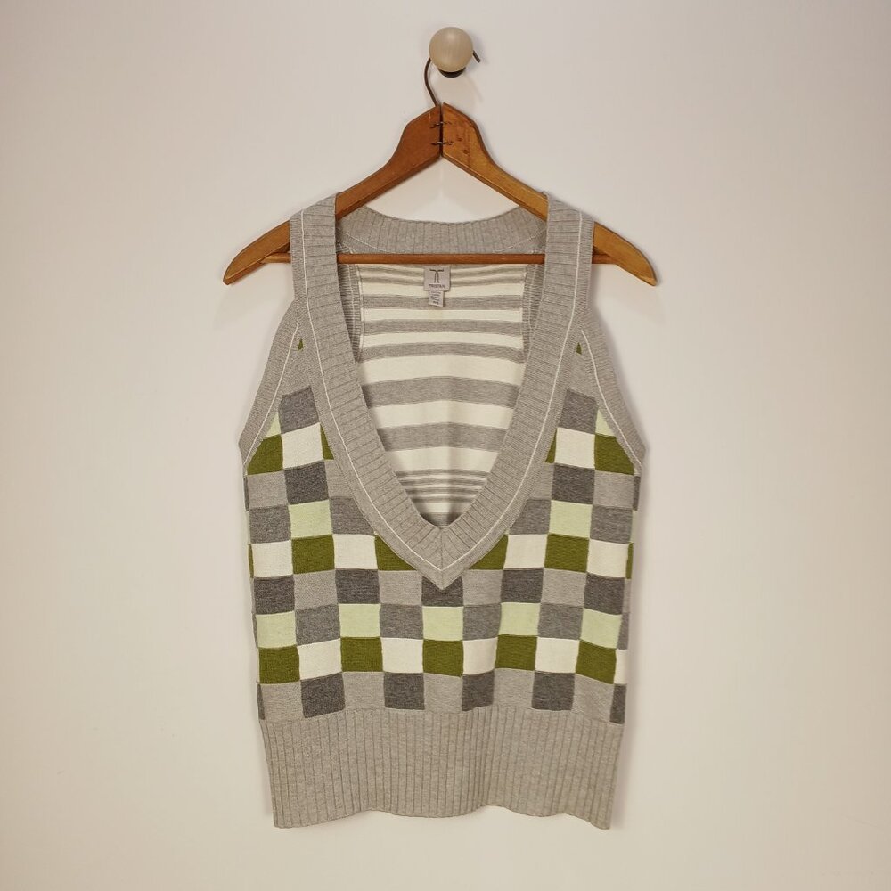 Tristan Women Small Plaid Tank Top Preppy Scholarly Light Academia Striped Back